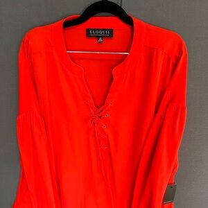 Eloquii Women's Bright Red Lace-Up Blouse Lot 53